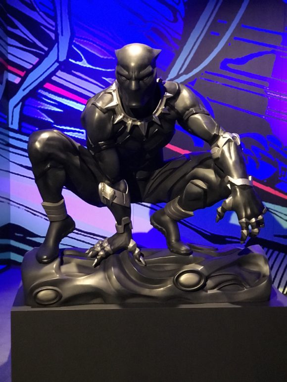 black panther statute at Marvel Universe of Super Heroes at the Franklin Institute