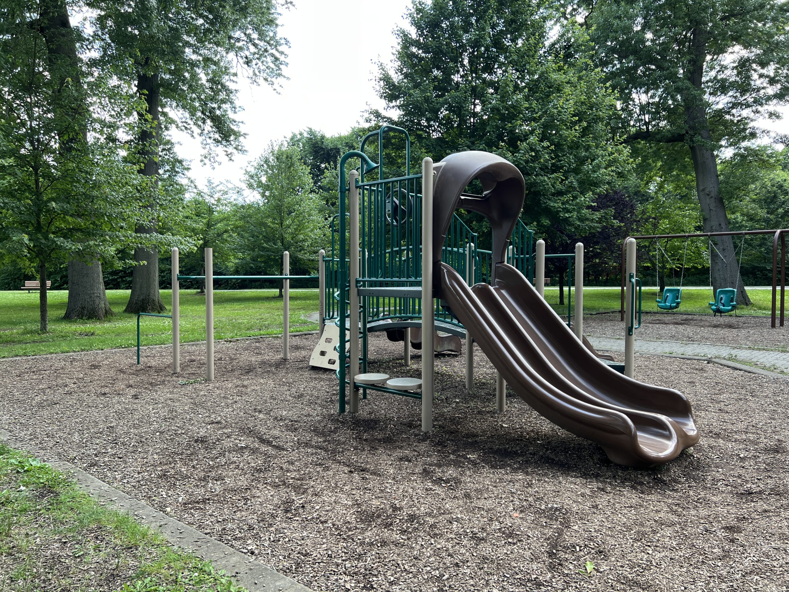 Saddle River County Park Playground in Rochelle Park NJ - WIDE image - Tot Lot SLIDE view