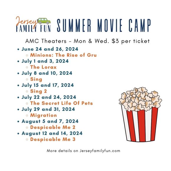 Image with schedule for AMC Theaters Summer Movie Camp